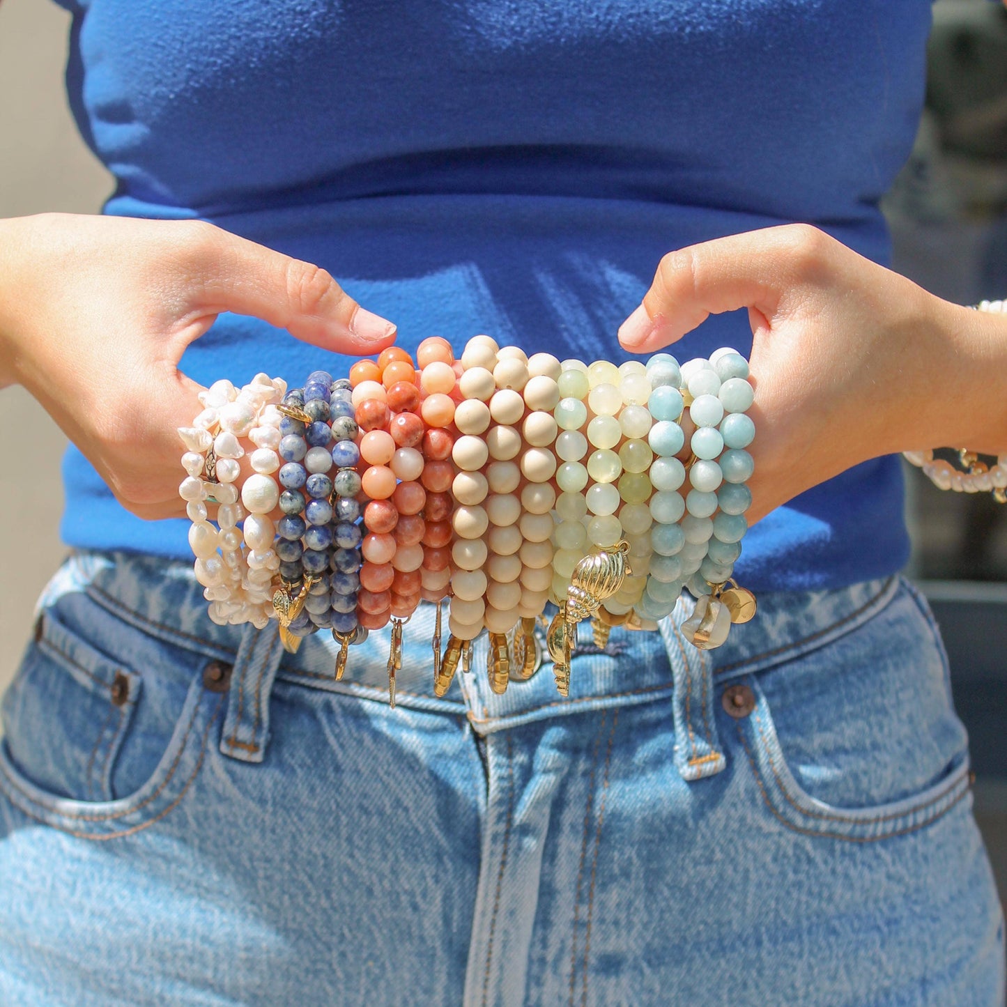 Pearl Charm Bracelet in Aquamarine
