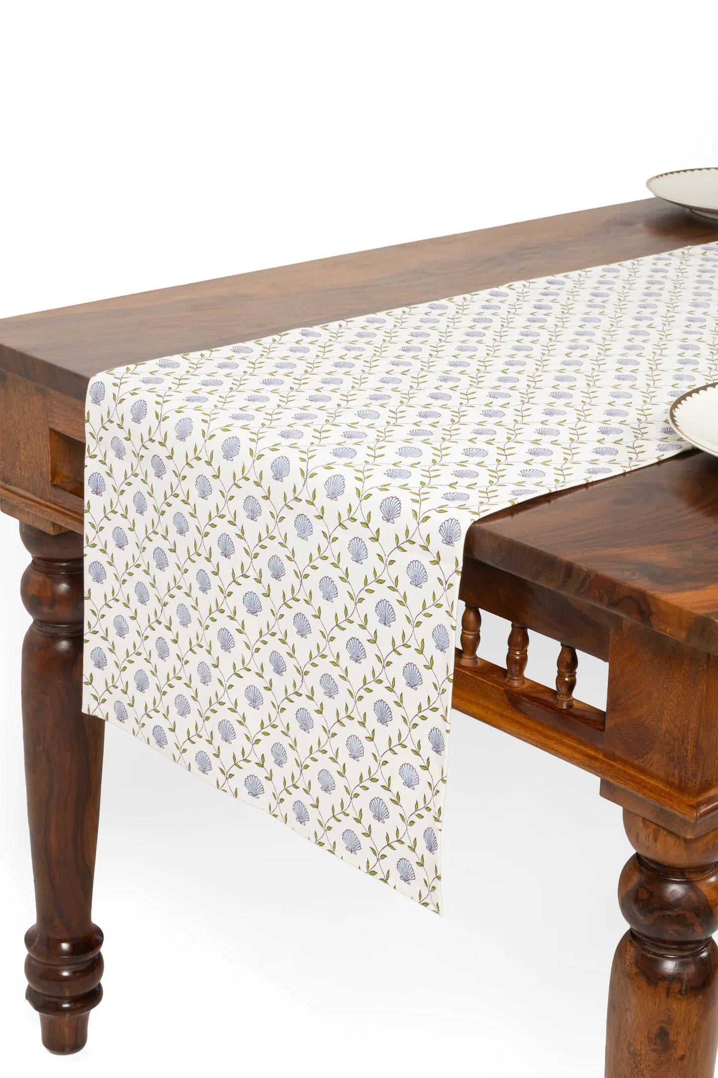 Seashell Blockprint Tablerunner - Blue
