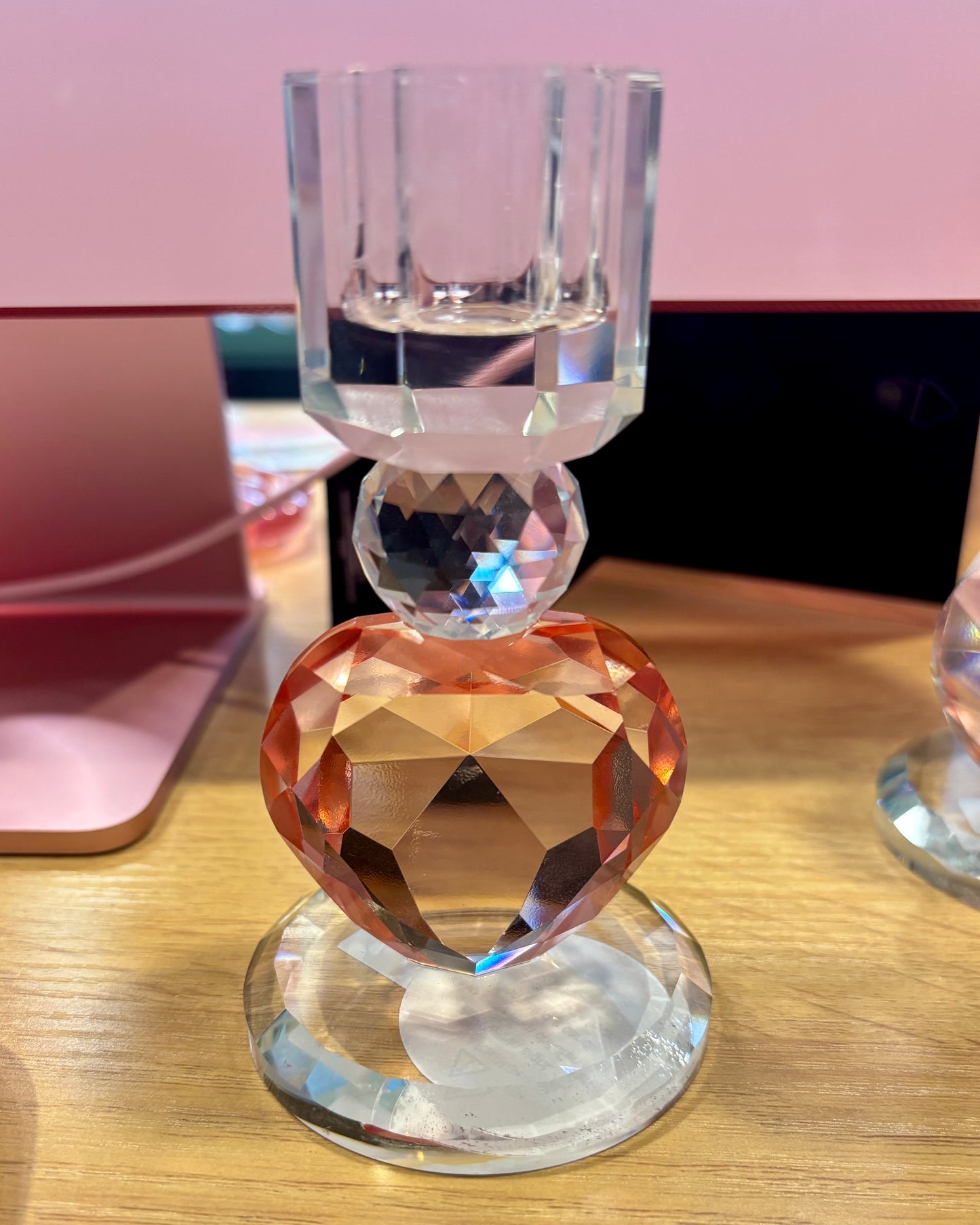 Pink Heart Glass Candle Stick Holder