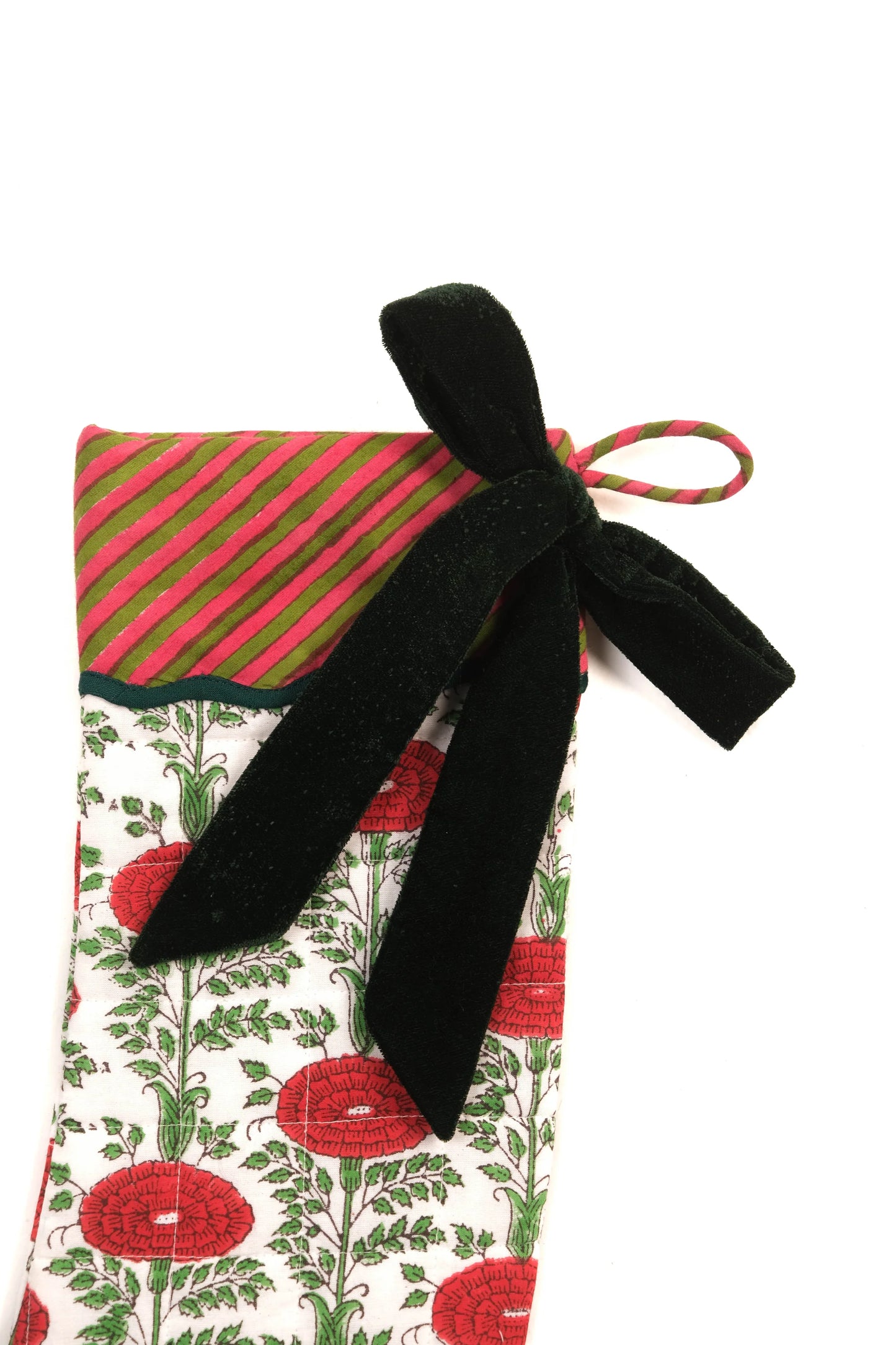 Blockprint Stocking in Araminta Green