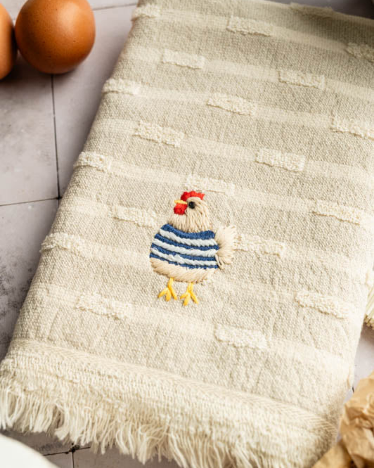 Camille Embroidered Hen Kitchen Towel