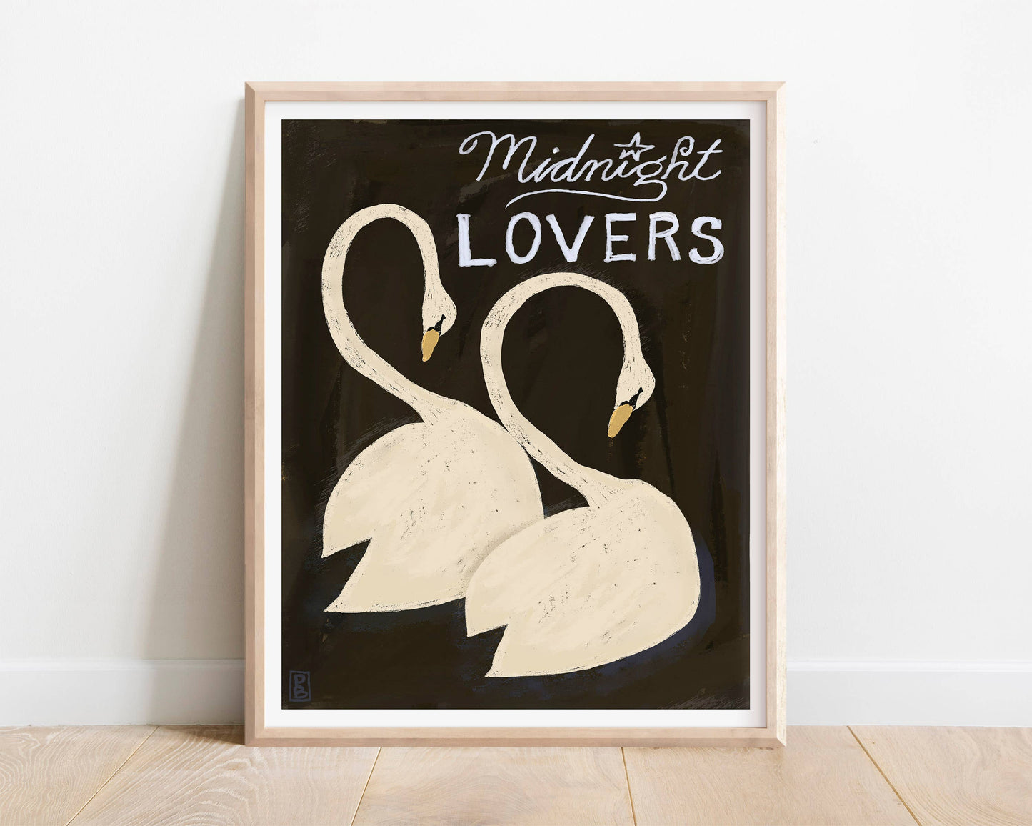 Swans: Midnight Lovers Giclée Fine Art Print (Framed & Matted)