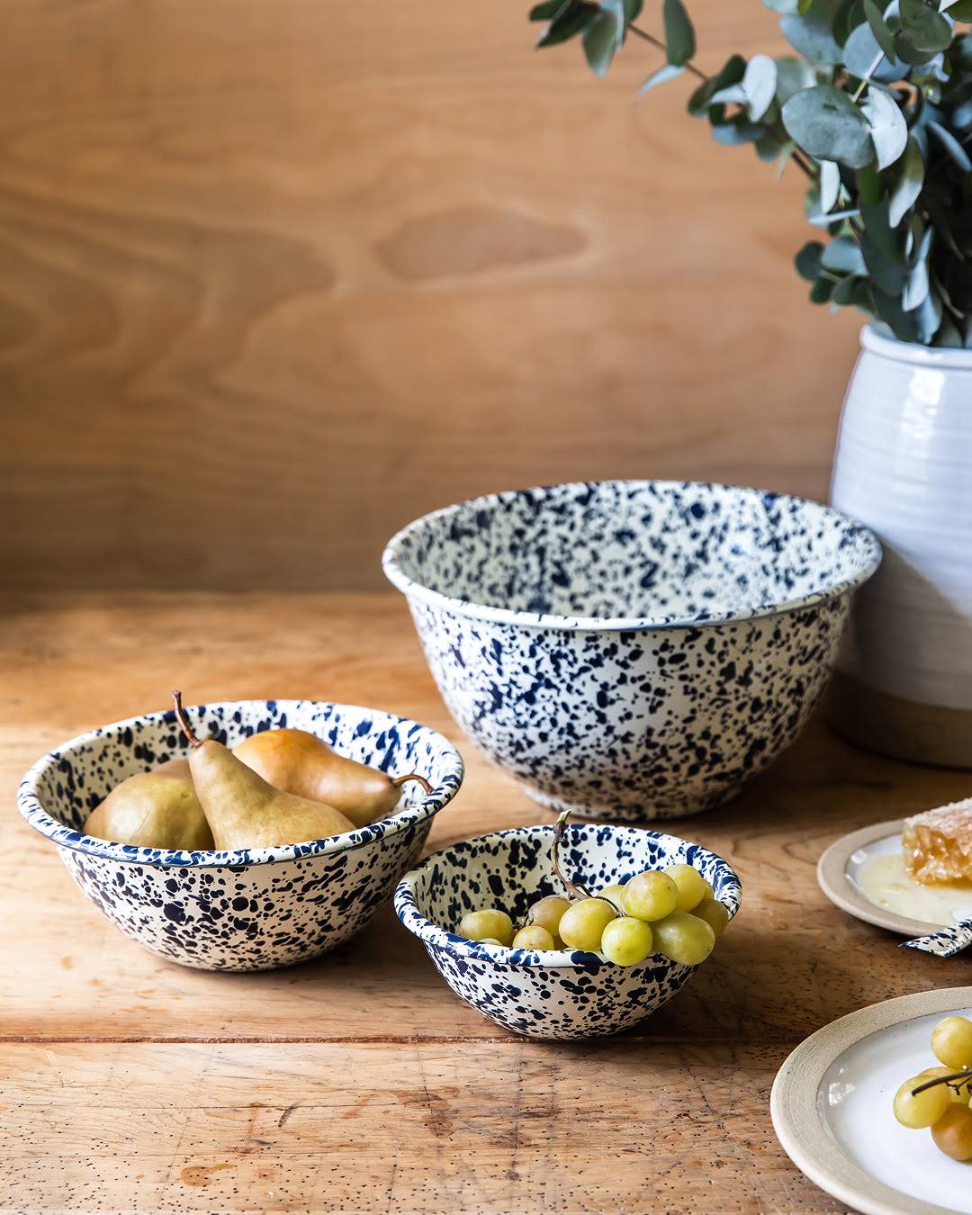 Large Splatter Enamelware Bowl - Black & White