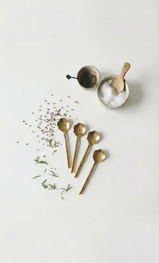 Flower Shaped Brass Cocktail Spoons, Set of 4