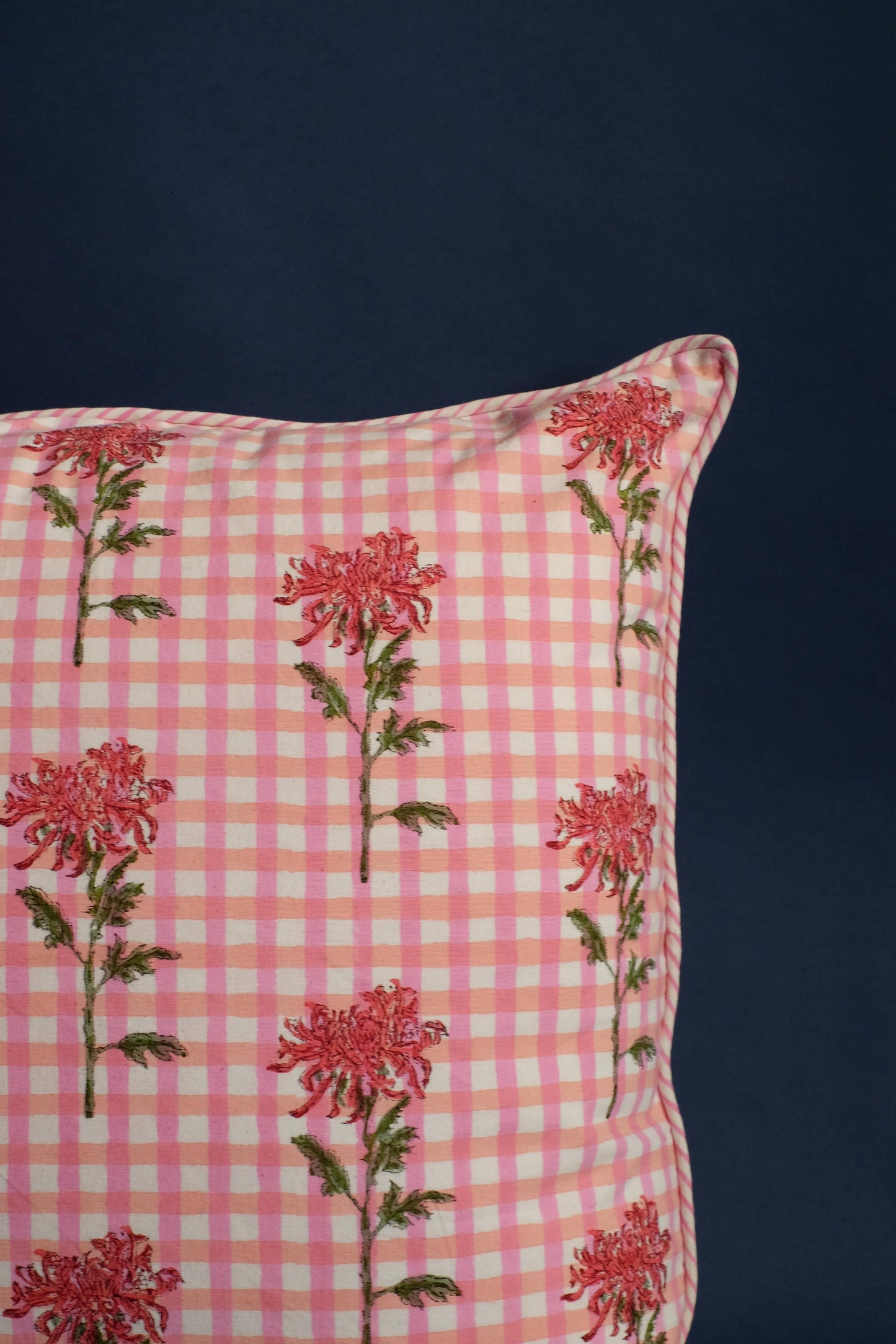 Dahlia Gingham Blockprint Throw Pillow 20x20