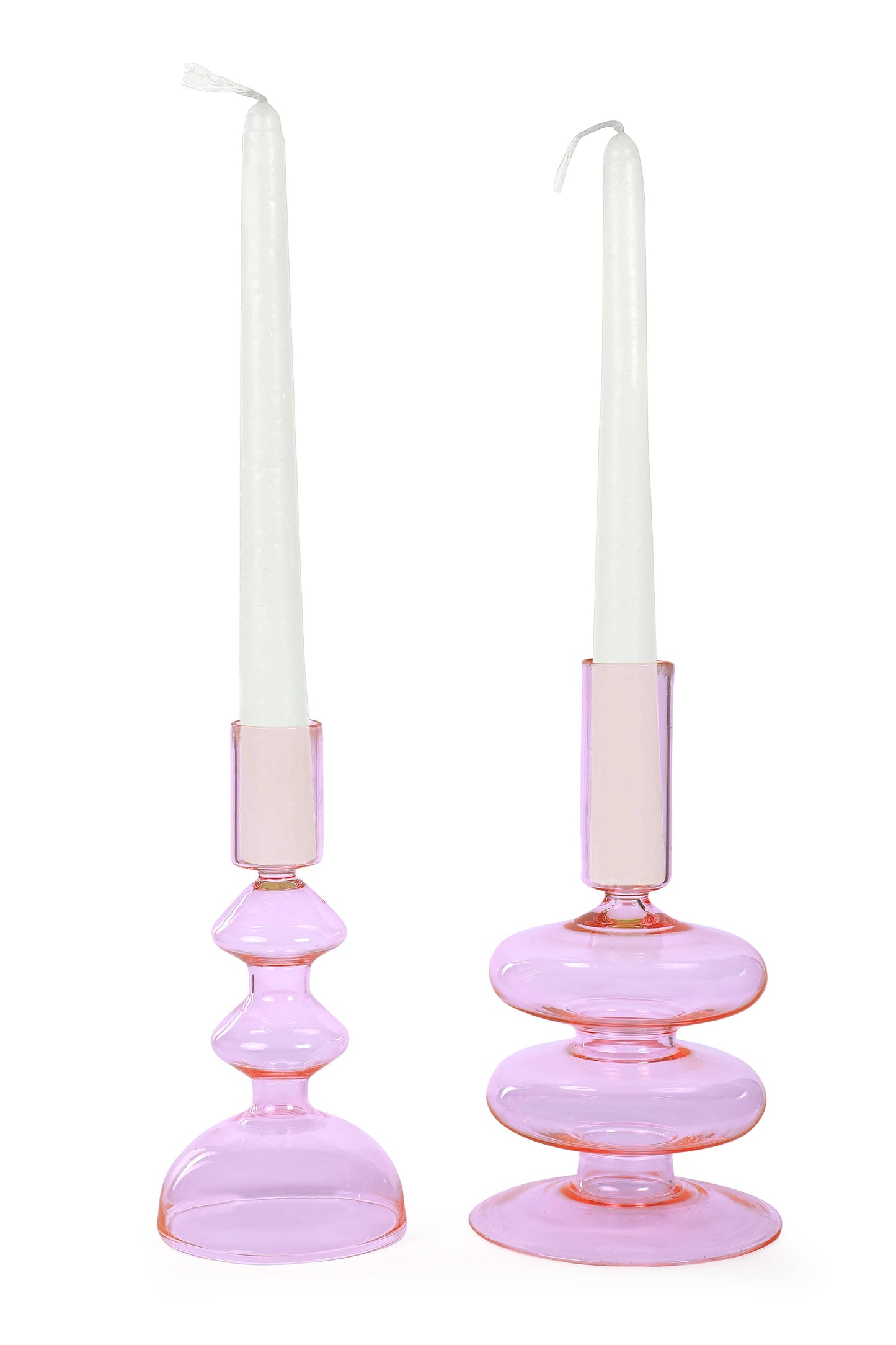 Retro Glass Candle Stick Holder- 6 x 2.5 Inches_ Pink