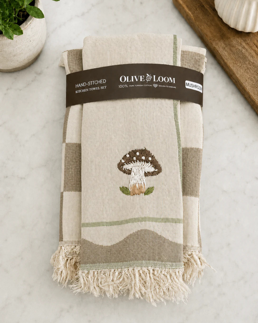 Mushroom - Hand-Stitched Kitchen Tea Towel Set