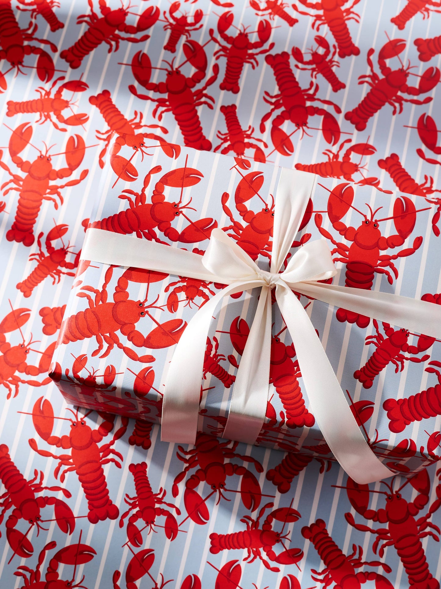 Lobster and Blue Gingham Double Sided Gift Wrap