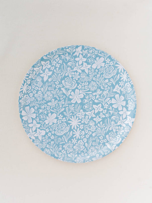 Blue Florals Bent Birch/Melamine Round Serving Tray Platter