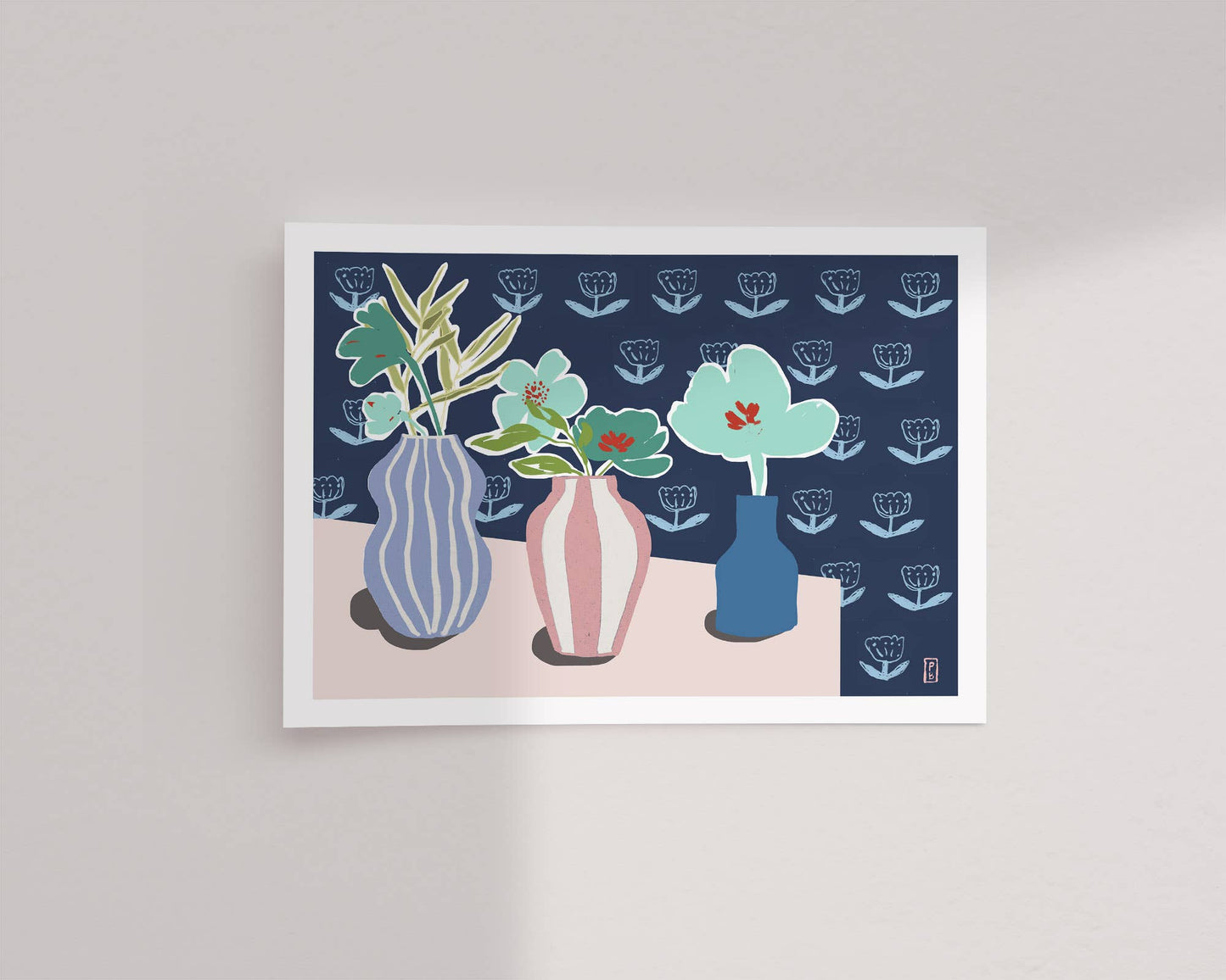 Pascale Berkowitz Studio Art - "Teal Flowers", Giclée Fine Art Print