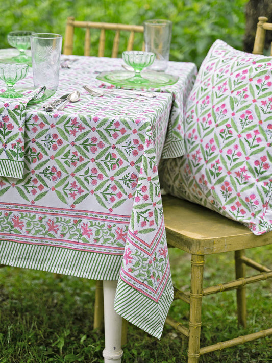 Block Print Tablecloth - Pink Green