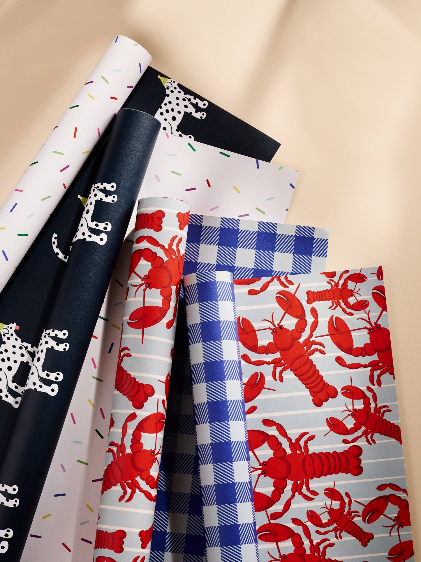 Lobster and Blue Gingham Double Sided Gift Wrap