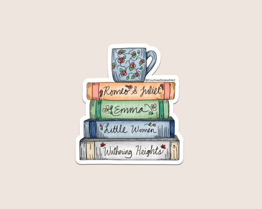 Book Stack and Teacup Sticker