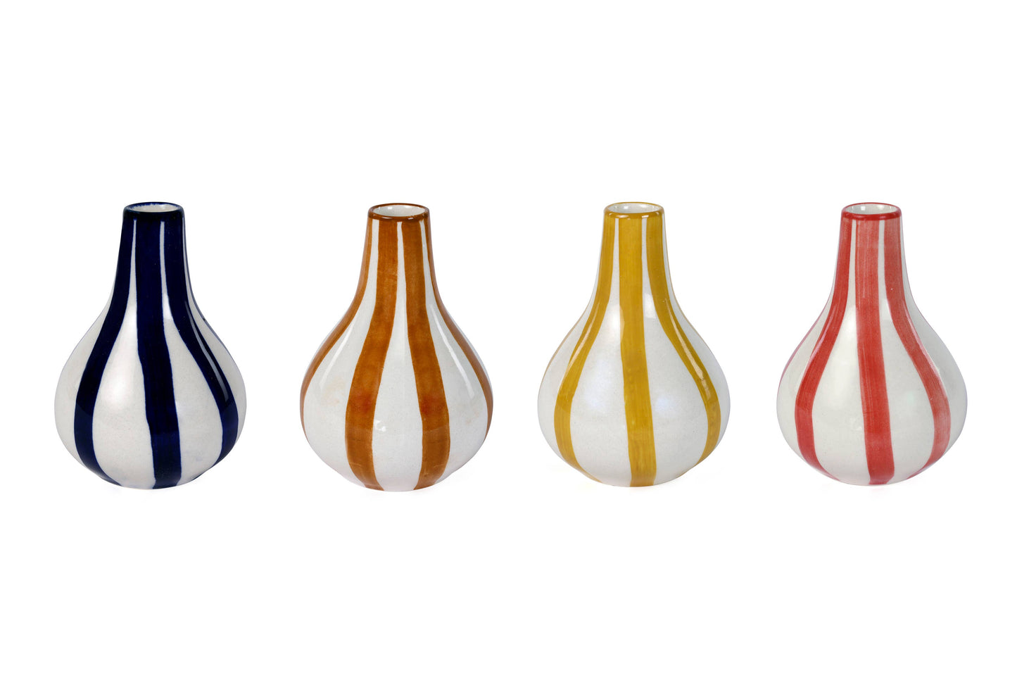 Ceramic Stripe  bud vase, 3.5 x 3.5 x 4.75 Inches-  Blue