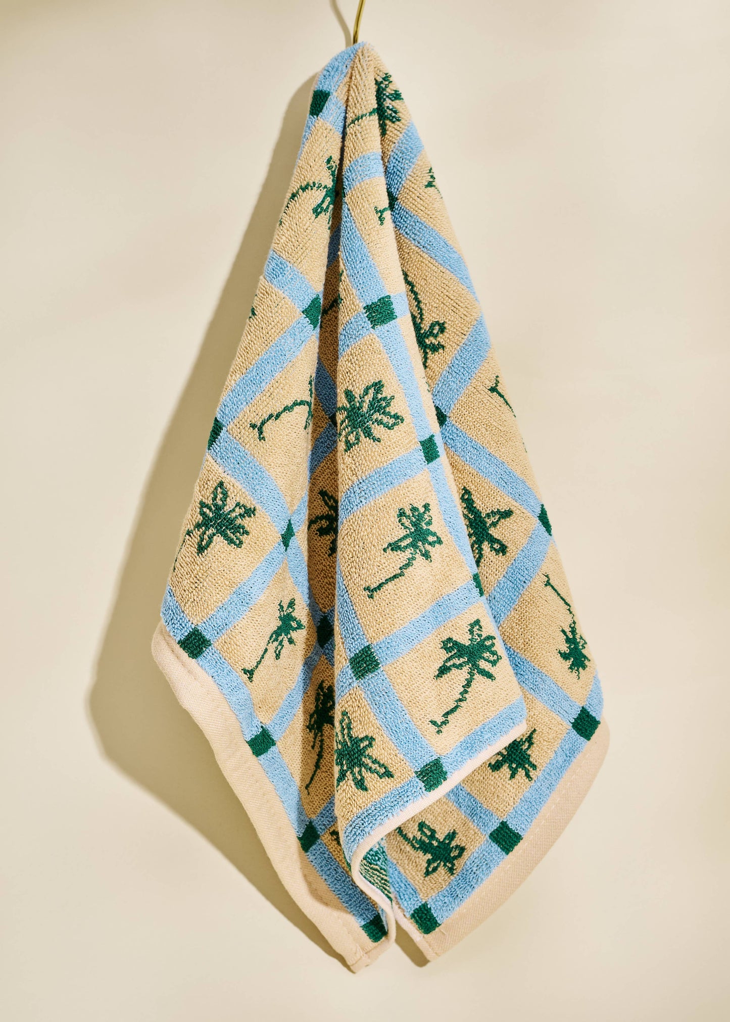 Palm Grid Checked Cotton Terry Cloth Hand Towel