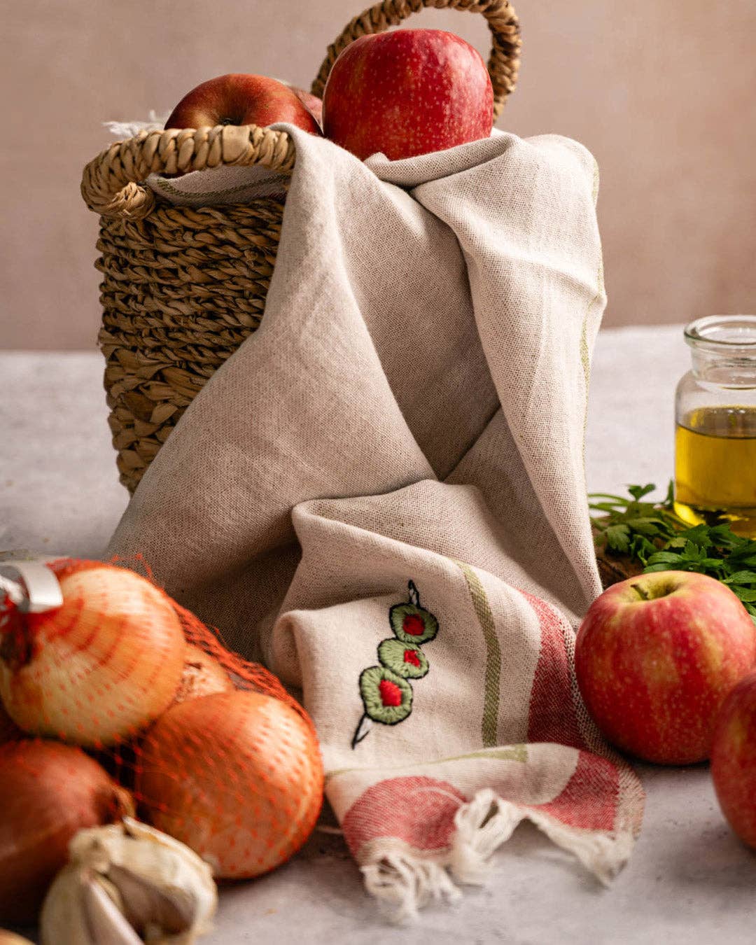 Olive - Hand-Stitched Kitchen Towel Set