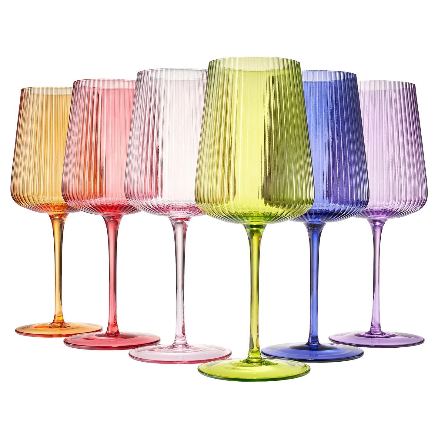 Bright Colored Ribbed Wine Glasses