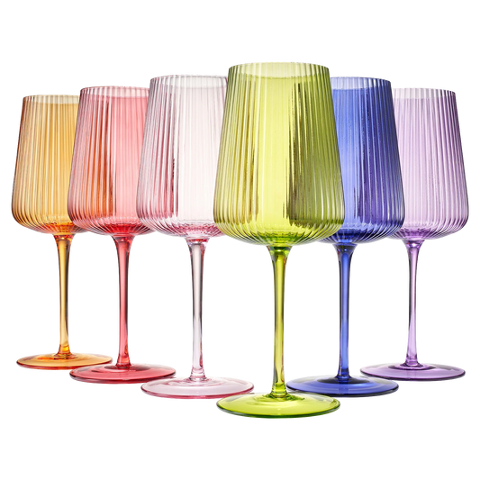 Bright Colored Ribbed Wine Glasses