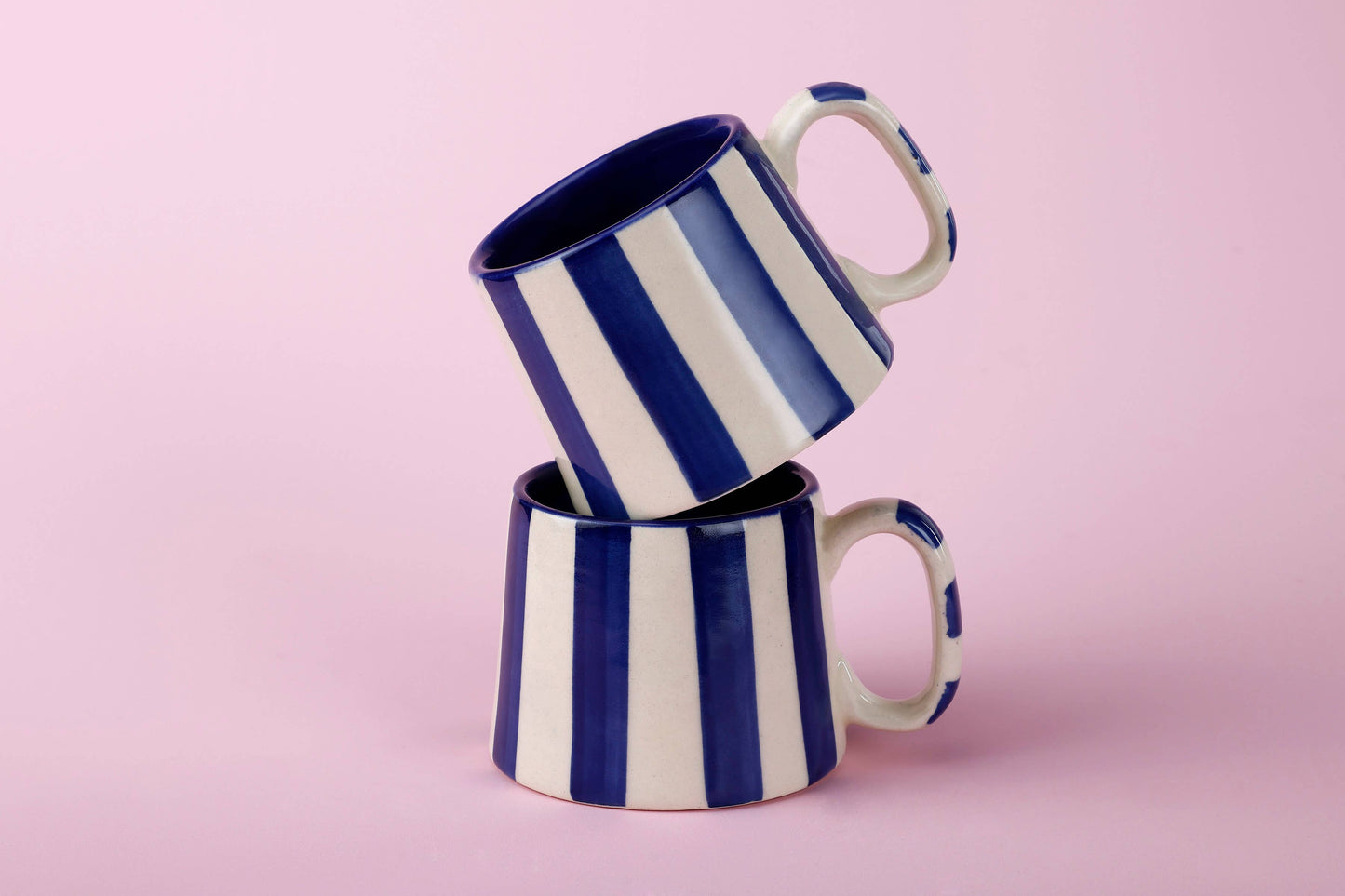 Ceramic Stripe Coffee cup navy blue & white