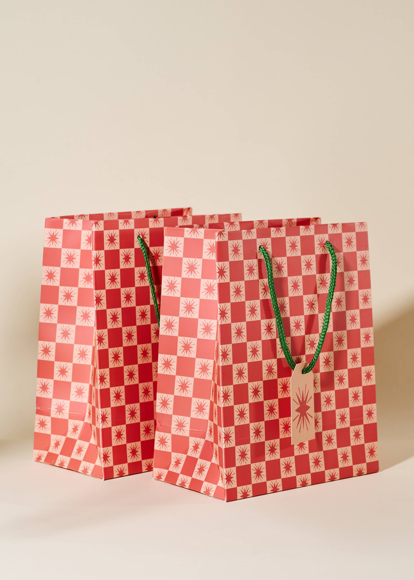 Red Star Checked Medium Paper Gift Bag