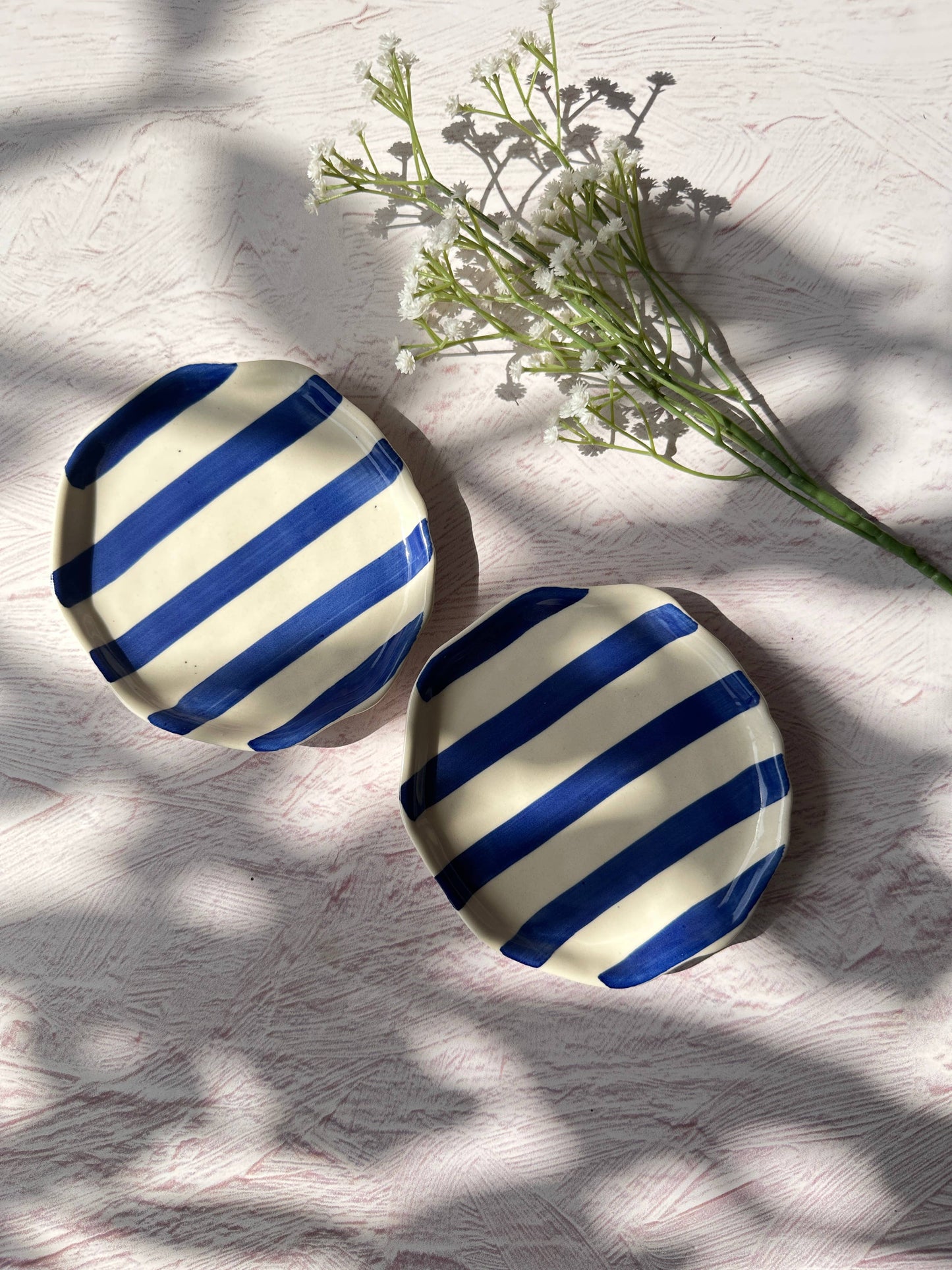 Ceramic Blue stripe plate, 6.3 X 6.3 Inches
