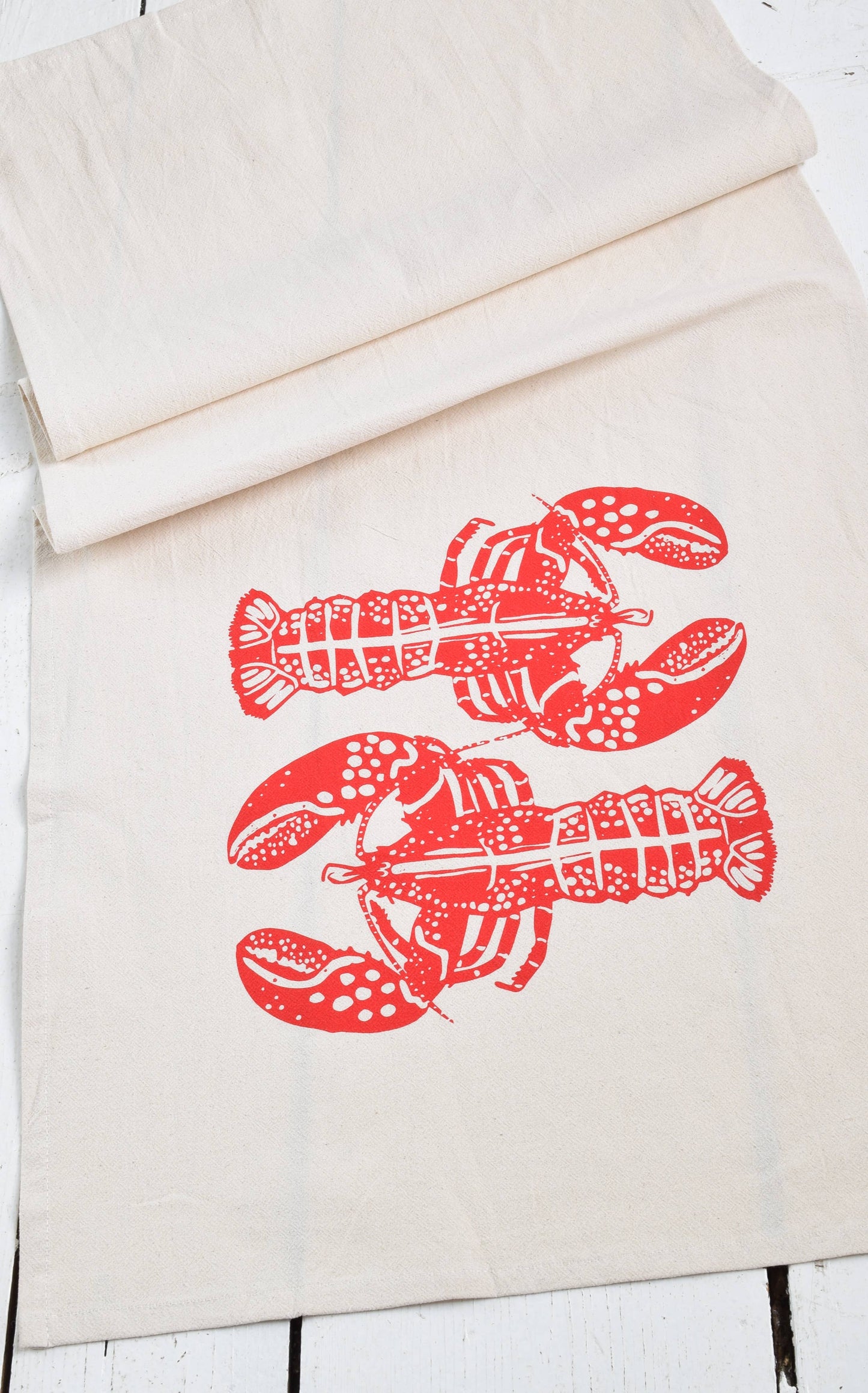 Hearth and Harrow - Double Lobster Tea Towel in Red - Nautical Gifts - Handmade