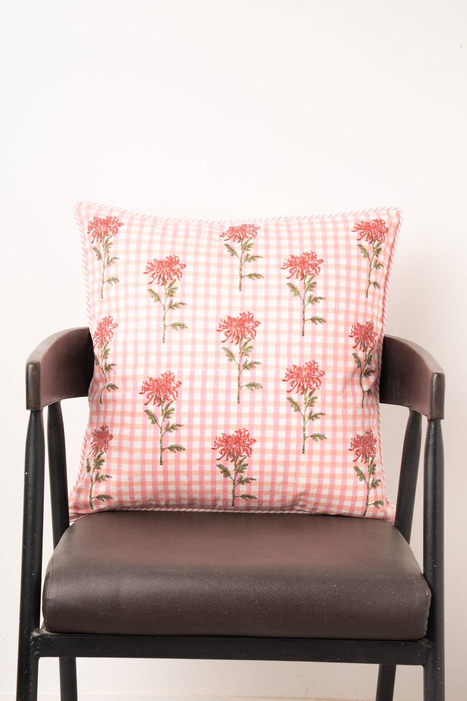 Dahlia Gingham Blockprint Throw Pillow 20x20