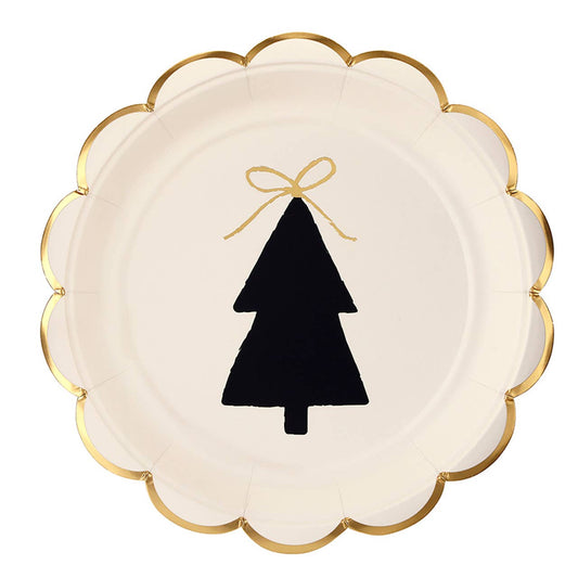 Gold Trim Scalloped Disposable Paper Plates - Tree