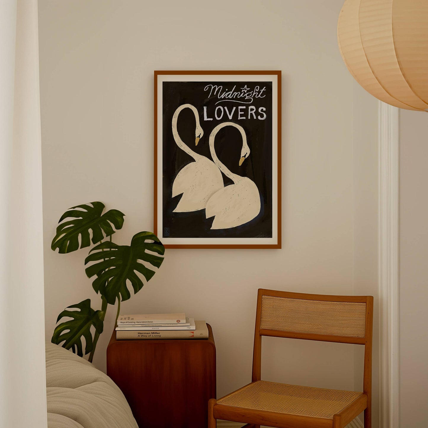 Swans: Midnight Lovers Giclée Fine Art Print (Framed & Matted)