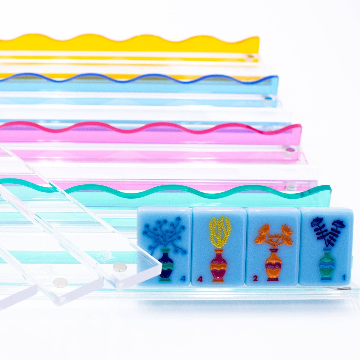 Wavy Acrylic Mahjong Racks | Multi-Colors | Magnetic Pushers