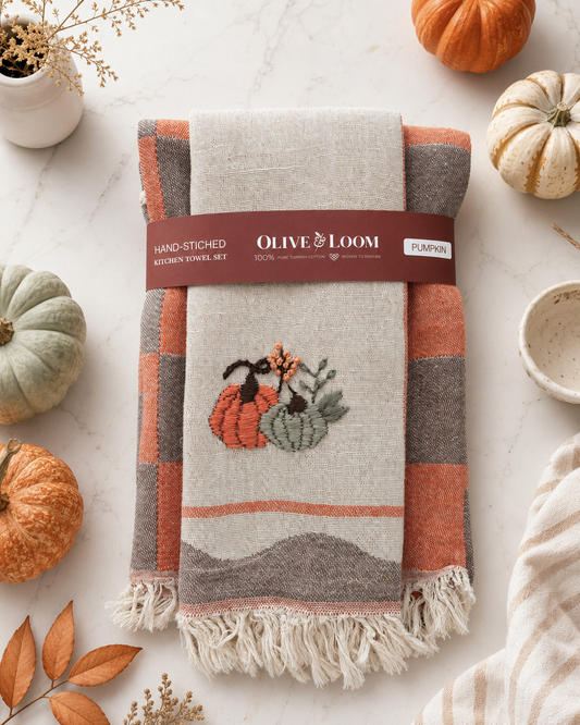 Pumpkin - Hand-Stitched Kitchen Towel Set