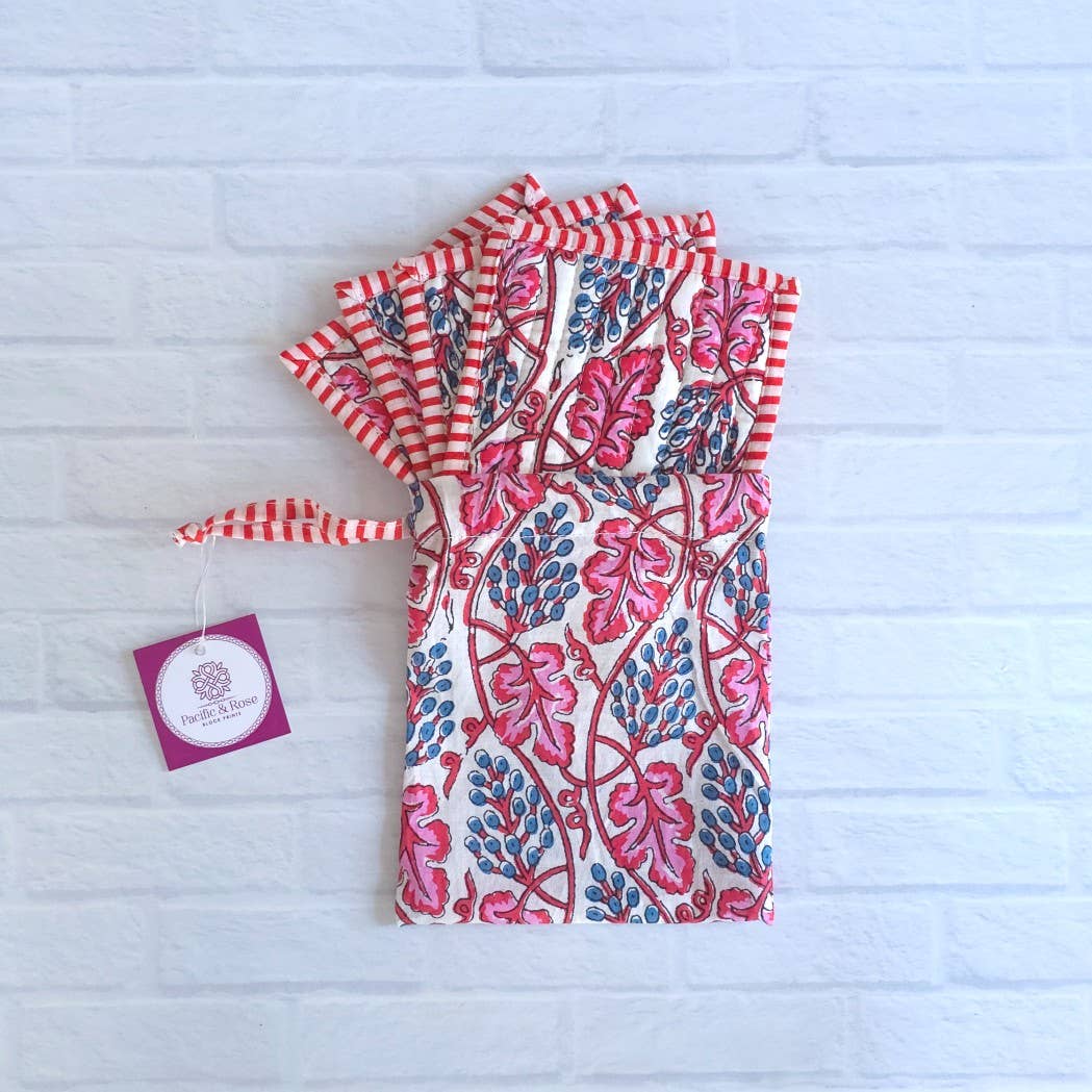 Quilted Coasters, Falling Leaves Berry, set of 4