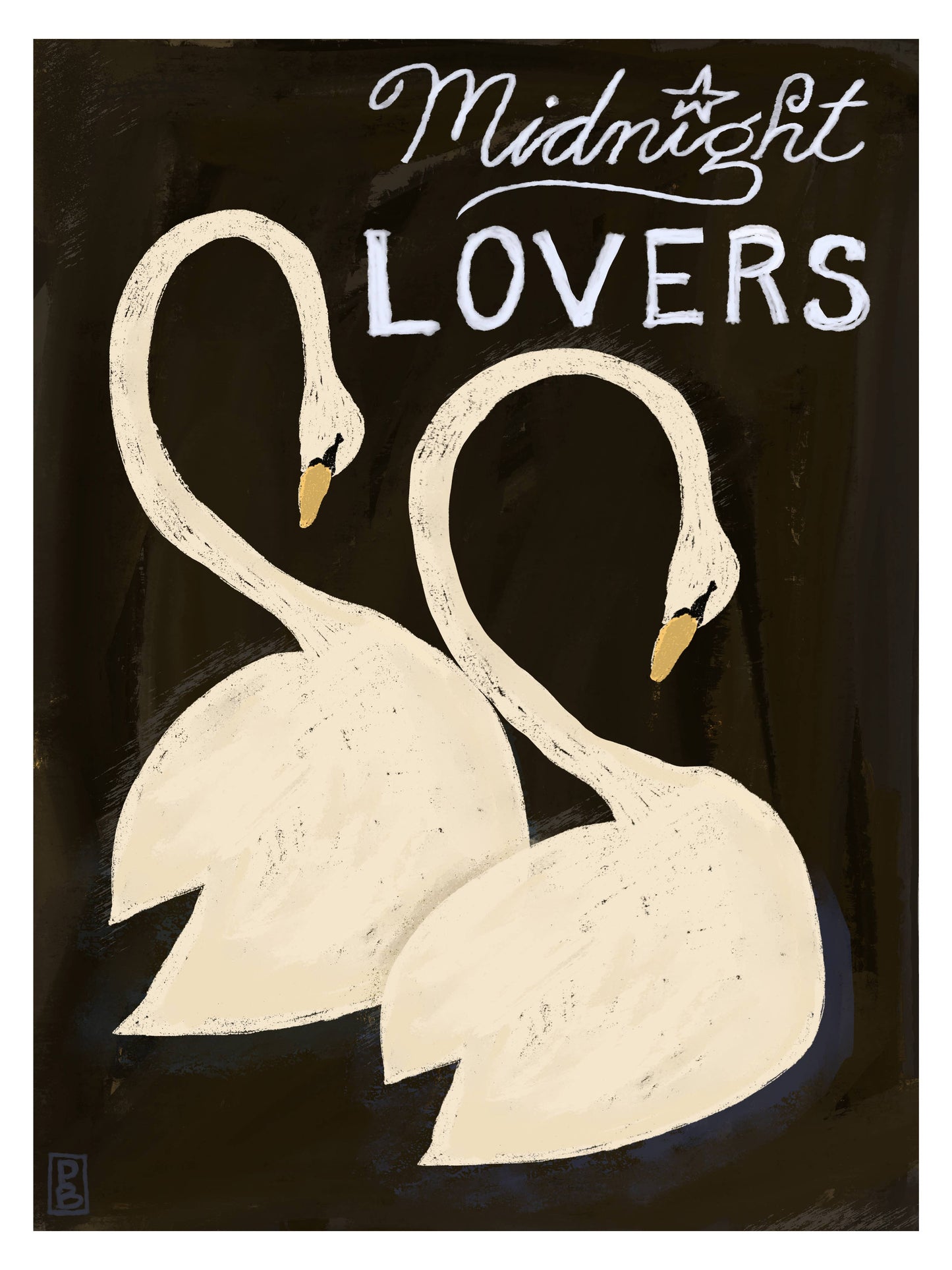 Swans: Midnight Lovers Giclée Fine Art Print (Framed & Matted)