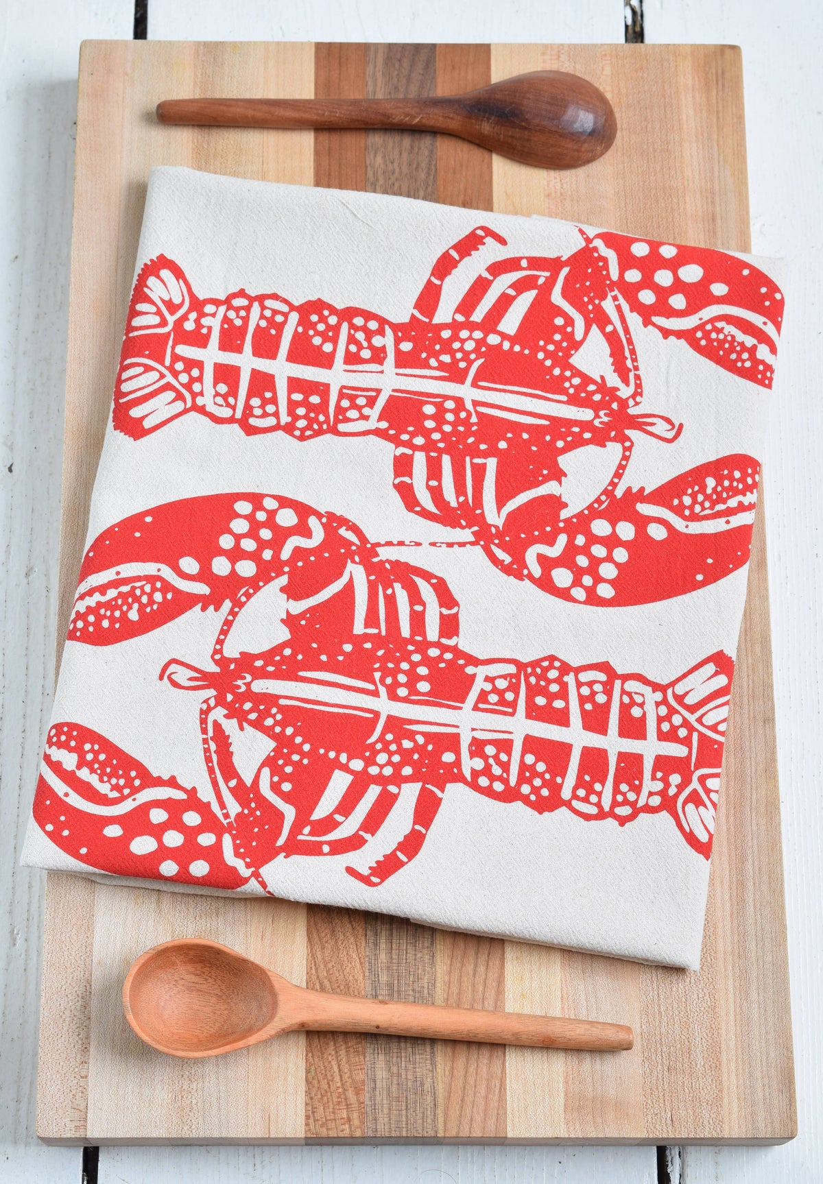 Hearth and Harrow - Double Lobster Tea Towel in Red - Nautical Gifts - Handmade