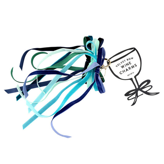 Velvet Bow Wine Charms - Set of 6 - Blue