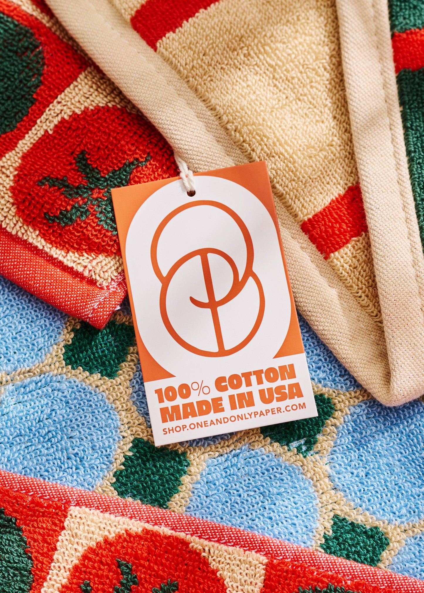 Heirloom Heat Checked Olive and Tomato Cotton Terry Cloth Hand Towel