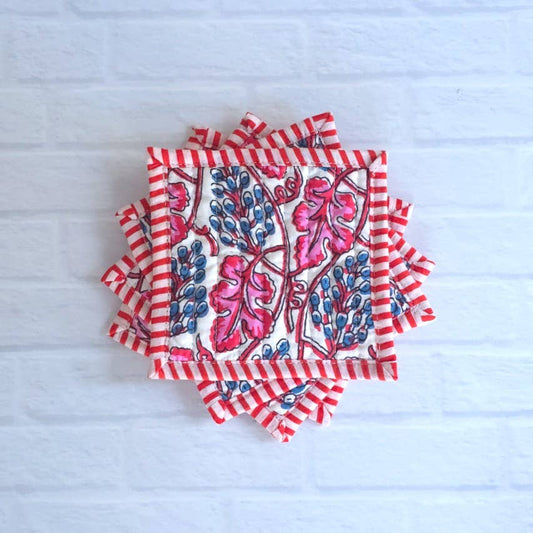 Quilted Coasters, Falling Leaves Berry, set of 4