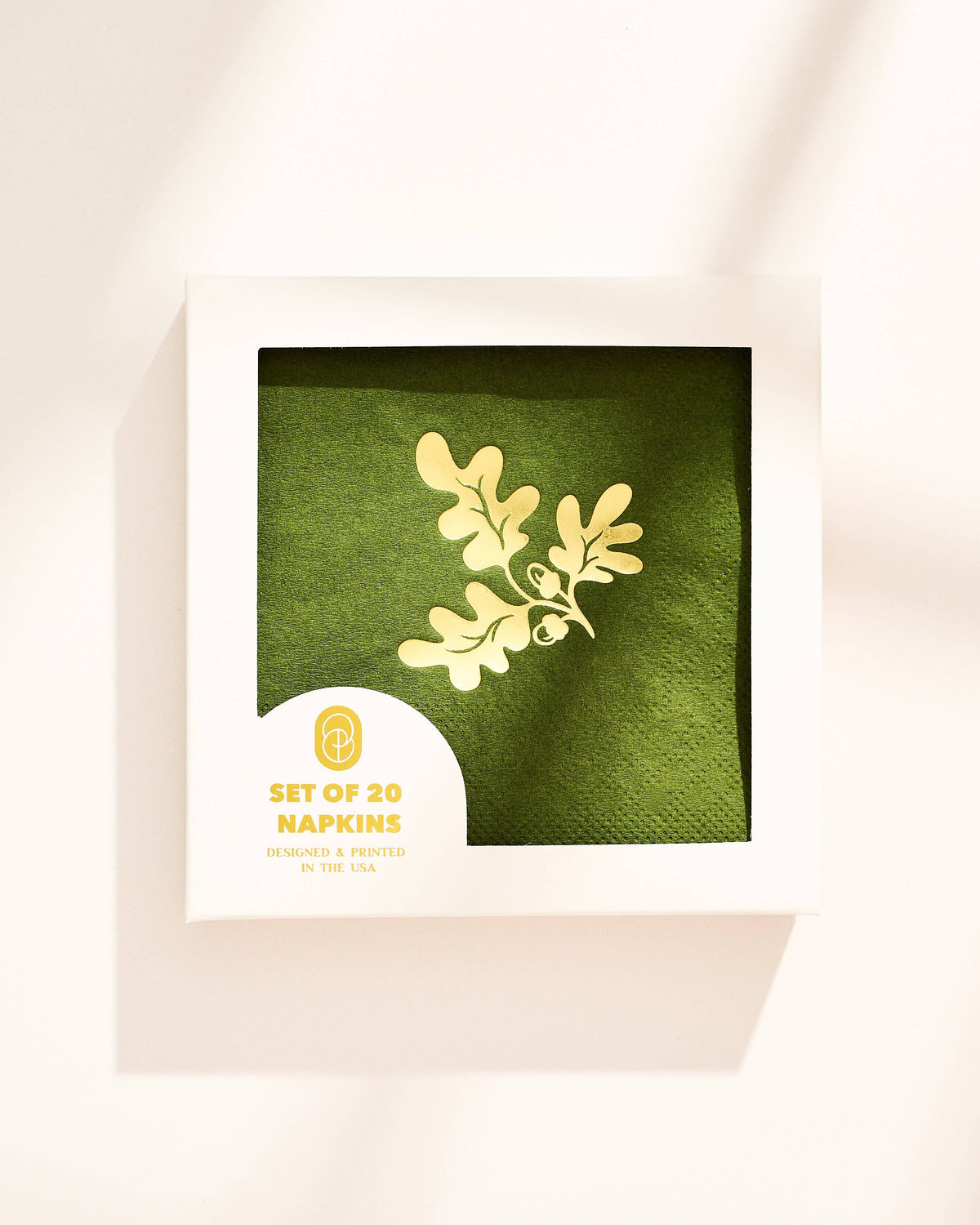 Oak Leaf and Acorn Gold, Green Paper Beverage Napkins - Set of 20