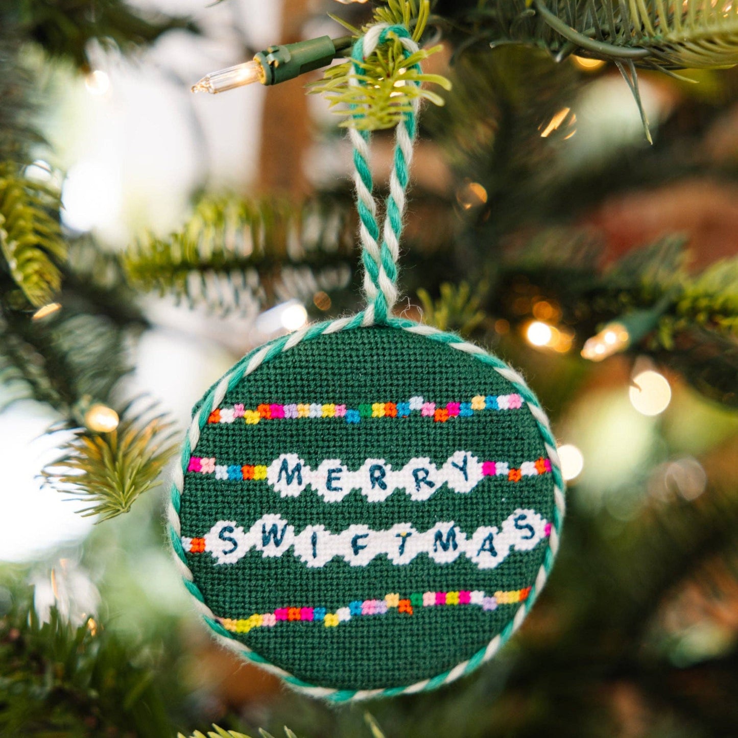 Merry Swiftmas Needlepoint Ornament - Friendship Bracelet