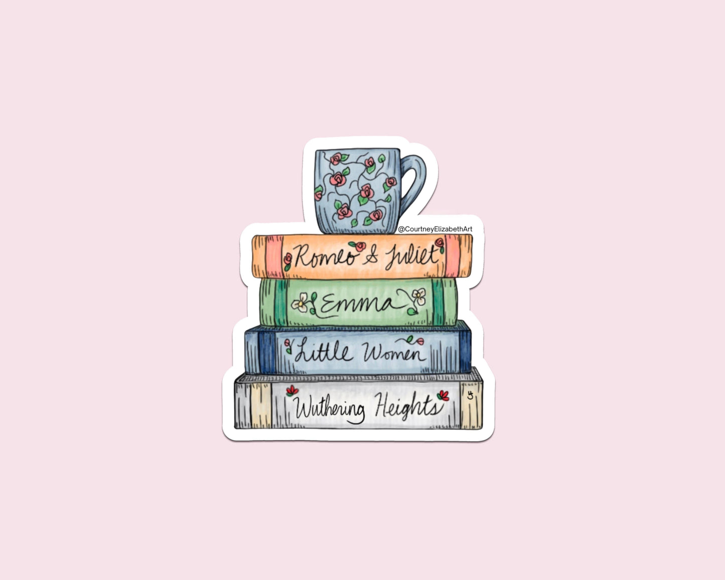 Book Stack and Teacup Sticker