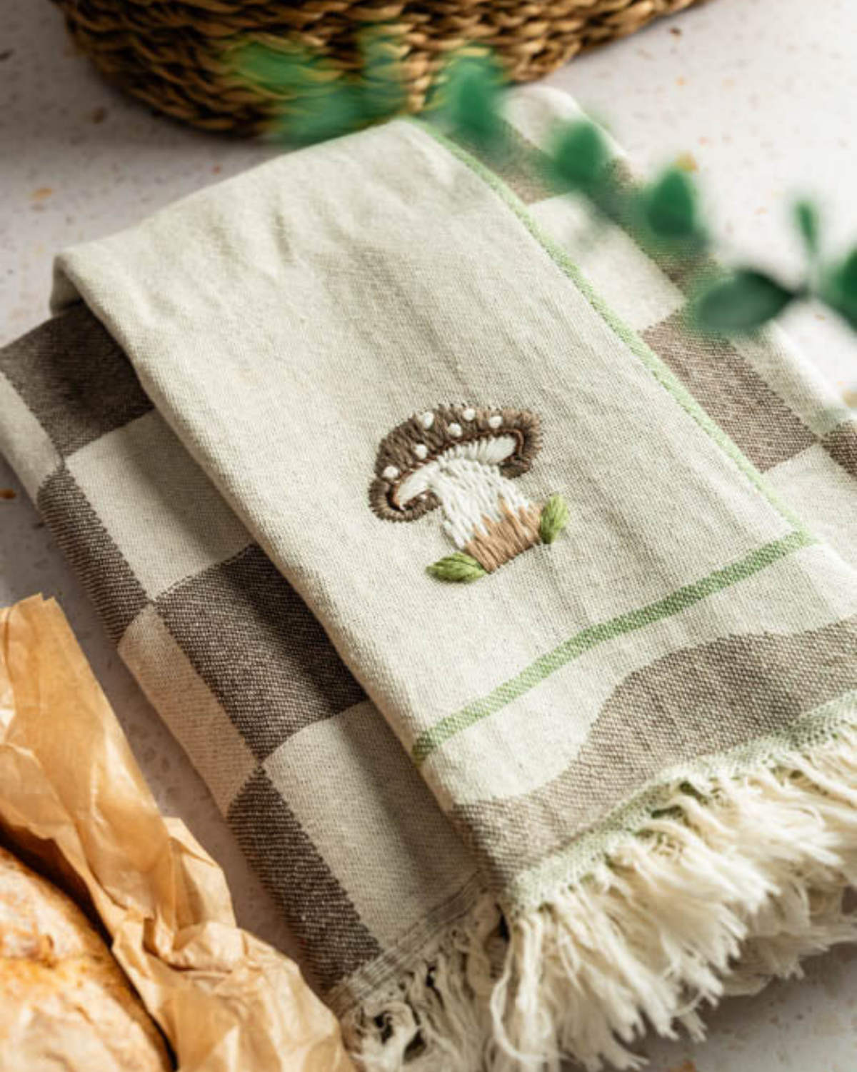 Mushroom - Hand-Stitched Kitchen Tea Towel Set