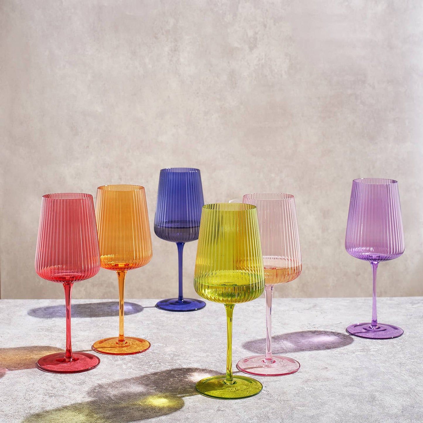 Bright Colored Ribbed Wine Glasses