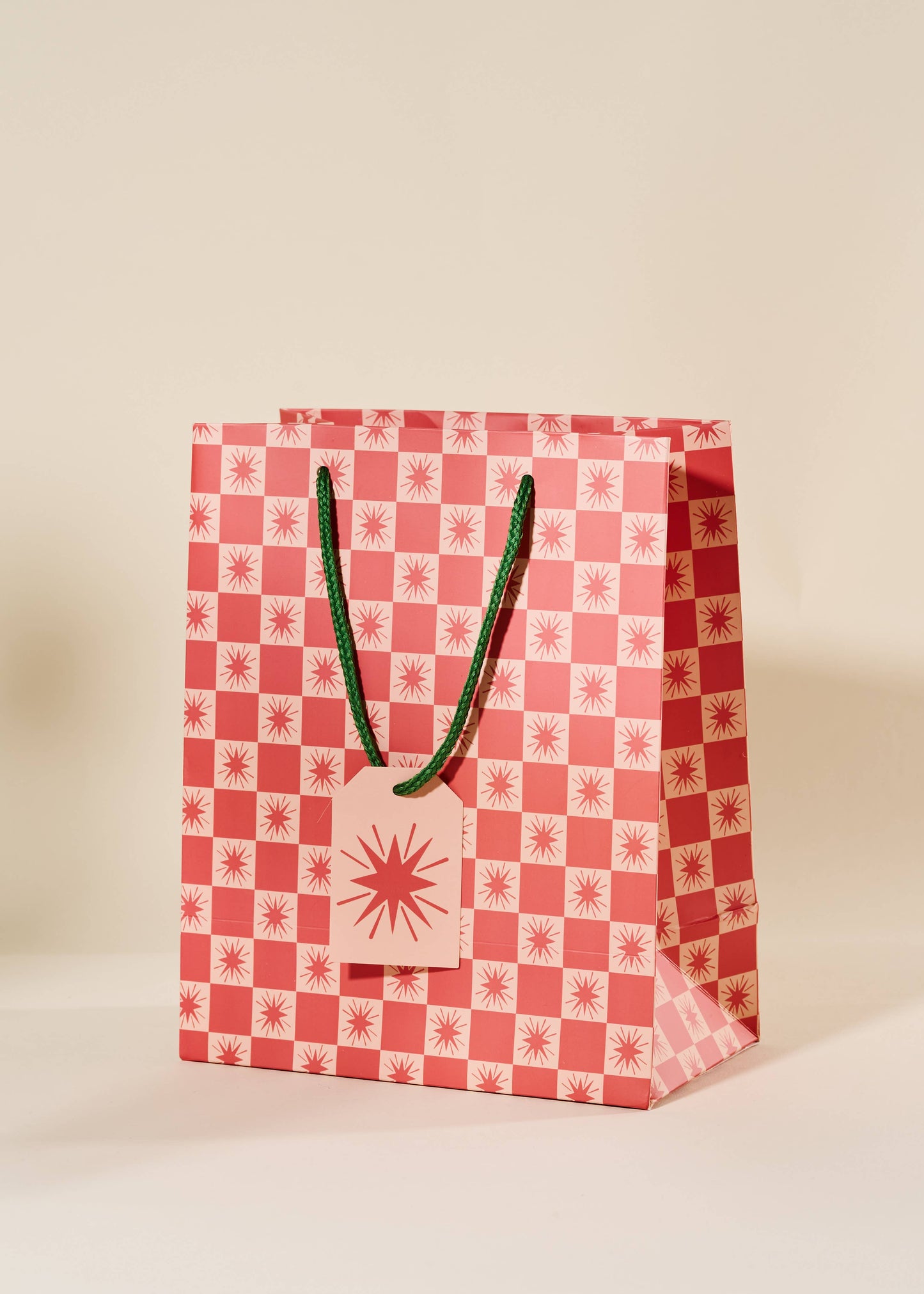 Red Star Checked Medium Paper Gift Bag