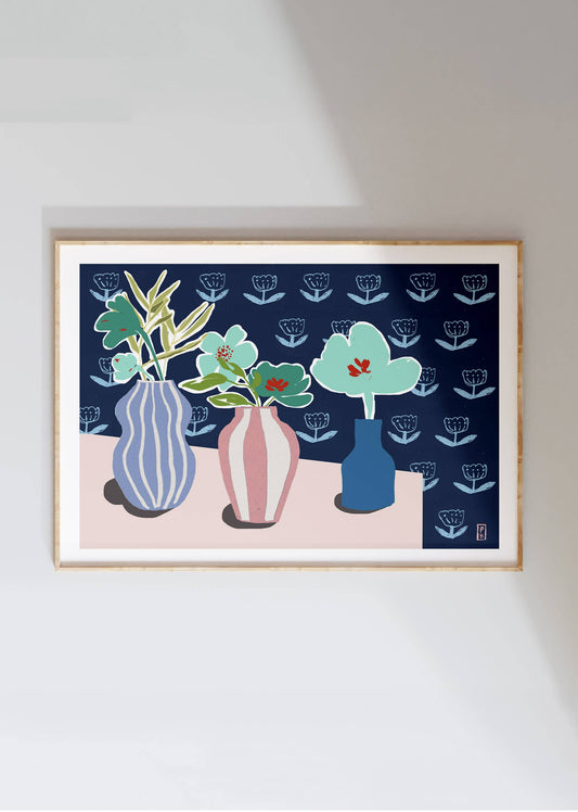 Pascale Berkowitz Studio Art - "Teal Flowers", Giclée Fine Art Print