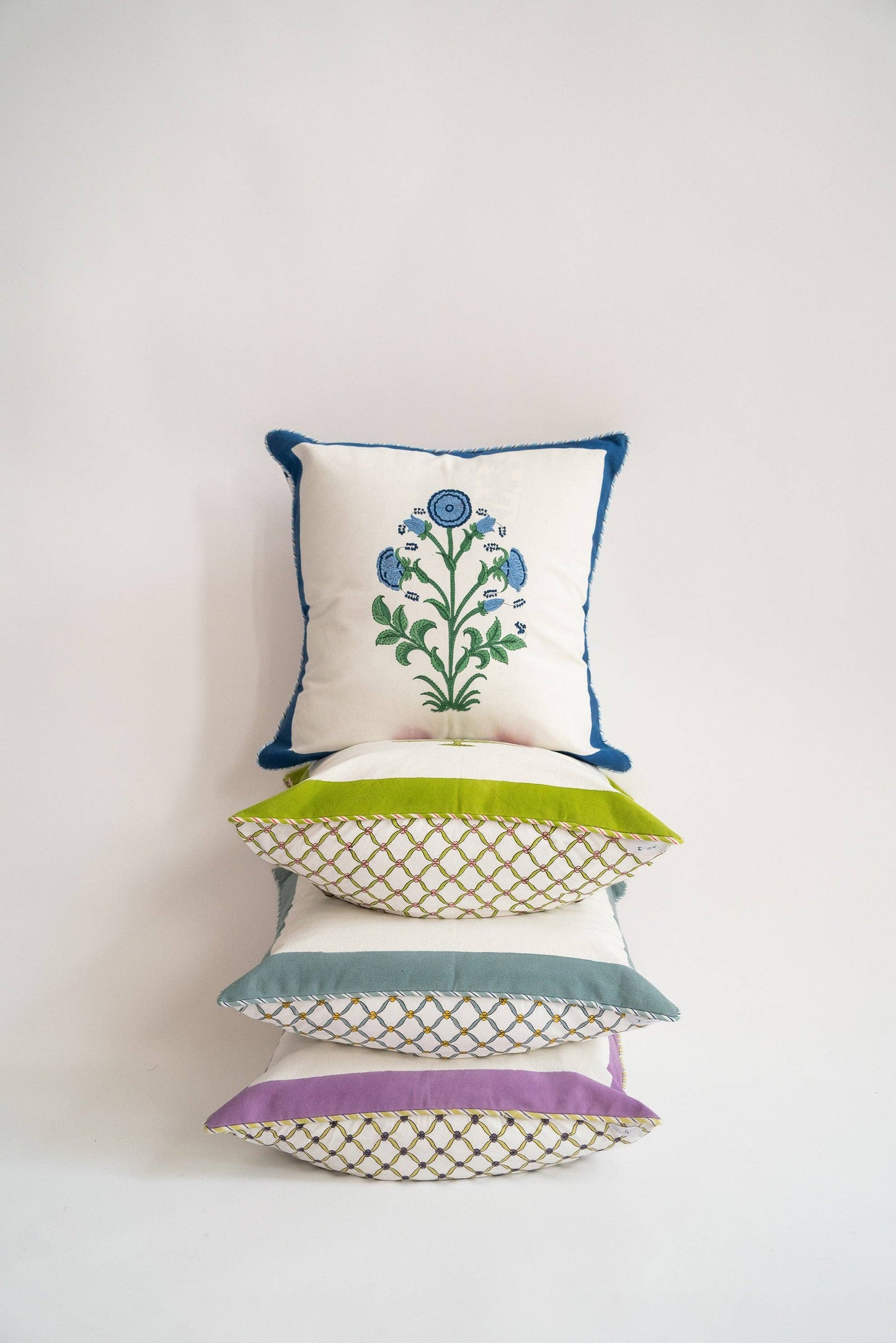 Cobalt Botanical Study Blockprint Throw Pillowcase 18x18