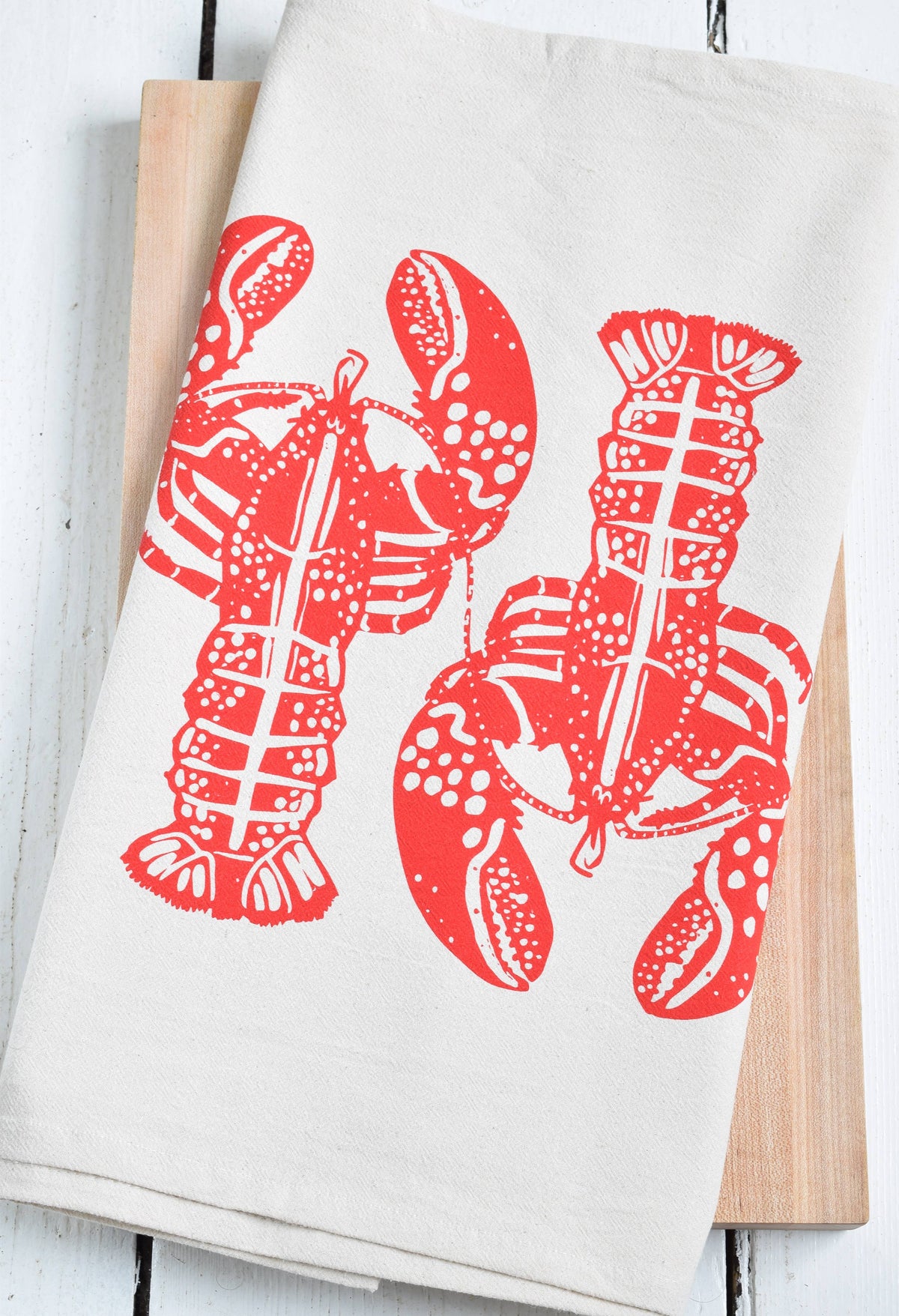 Hearth and Harrow - Double Lobster Tea Towel in Red - Nautical Gifts - Handmade