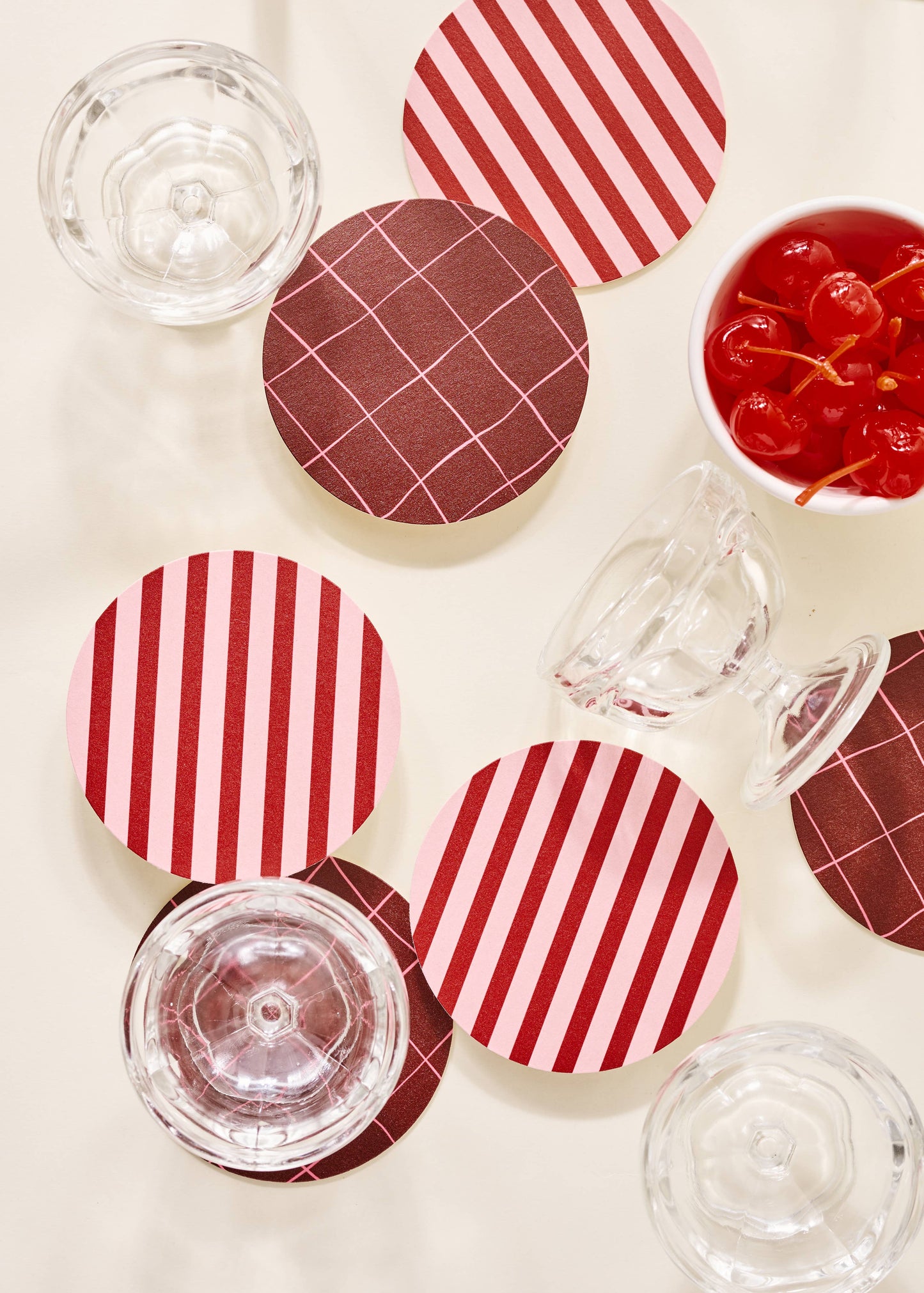 Pink and Maroon Striped Coaster - Set of 4