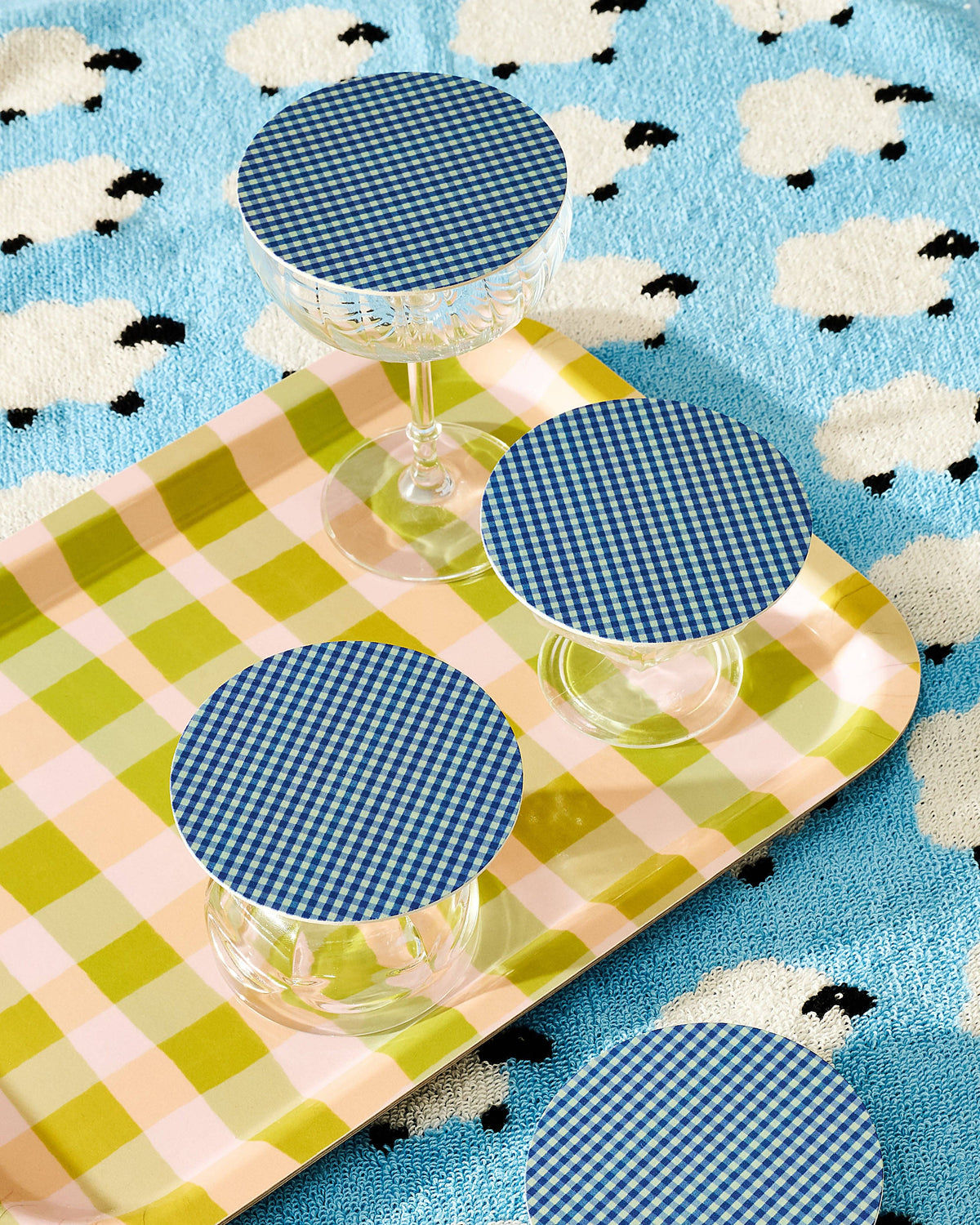 Blue Gingham Coasters - Set of 4