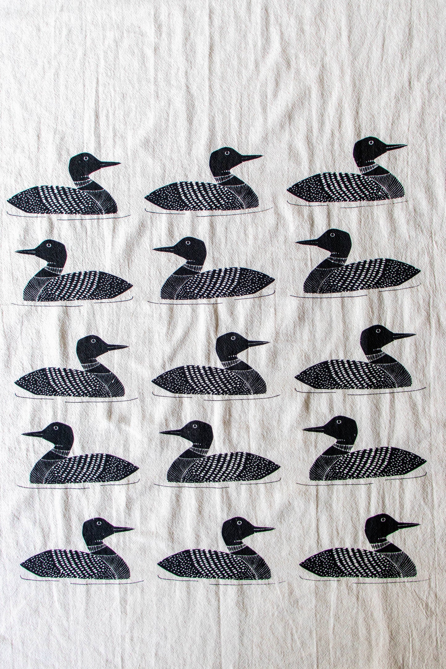 Loon Towel, Handprinted Cotton Kitchen Towel, Loon