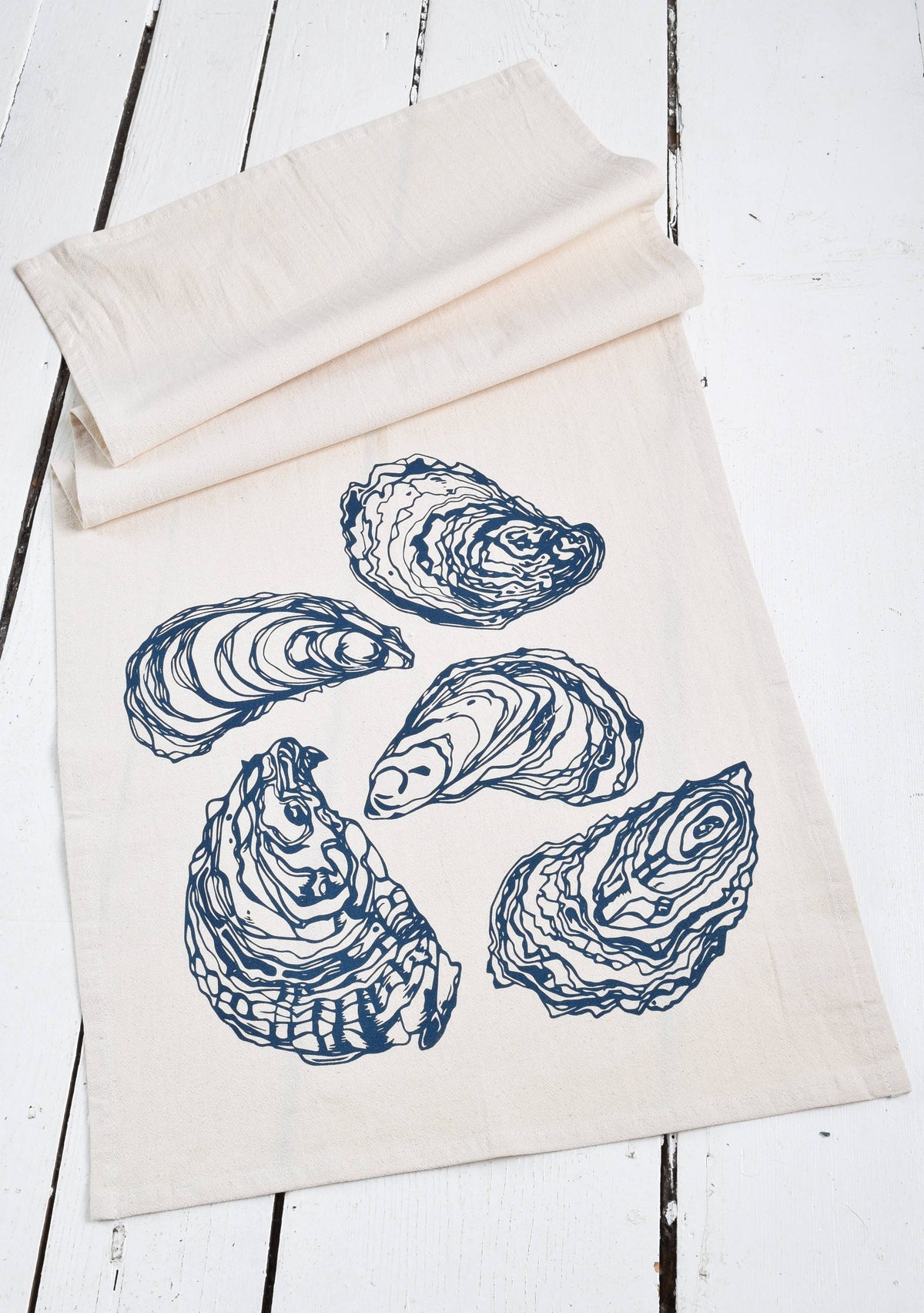 Hearth and Harrow - Oyster Tea Towel in Navy Blue - Organic Cotton - Sea Shell